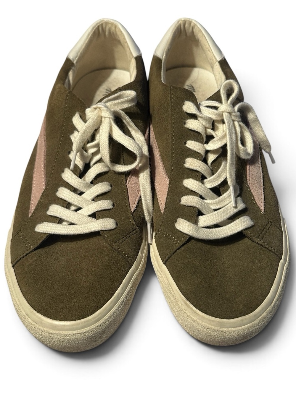 MADEWELL Women’s Olive Suede Low-Top Sneakers with Pink Accent size 10.5 M.